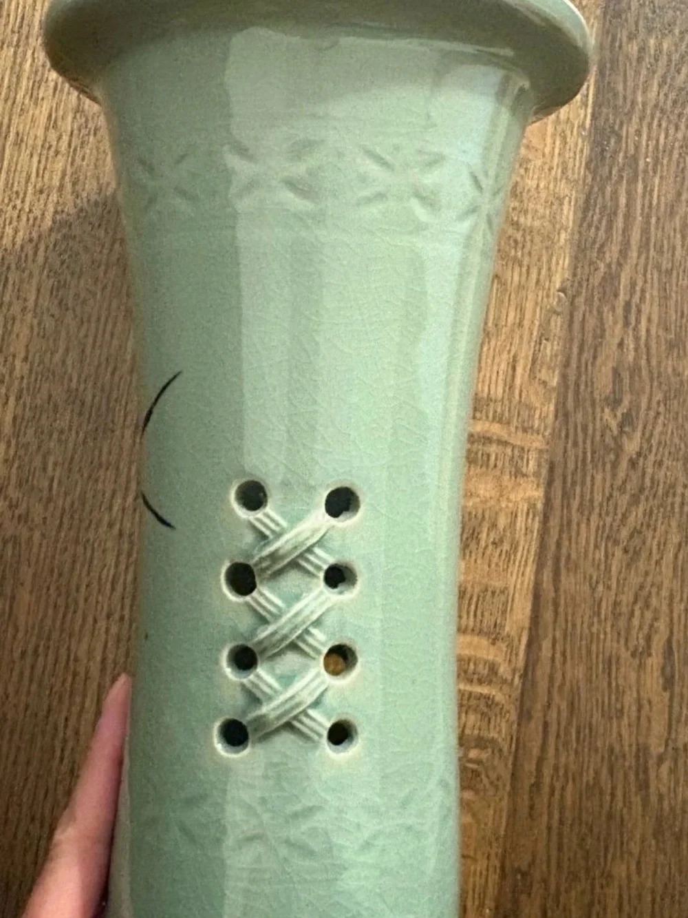 Vintage Chinese Celadon Orchid Pot Crackle Glaze Openwork Tall Cymbidium Planter